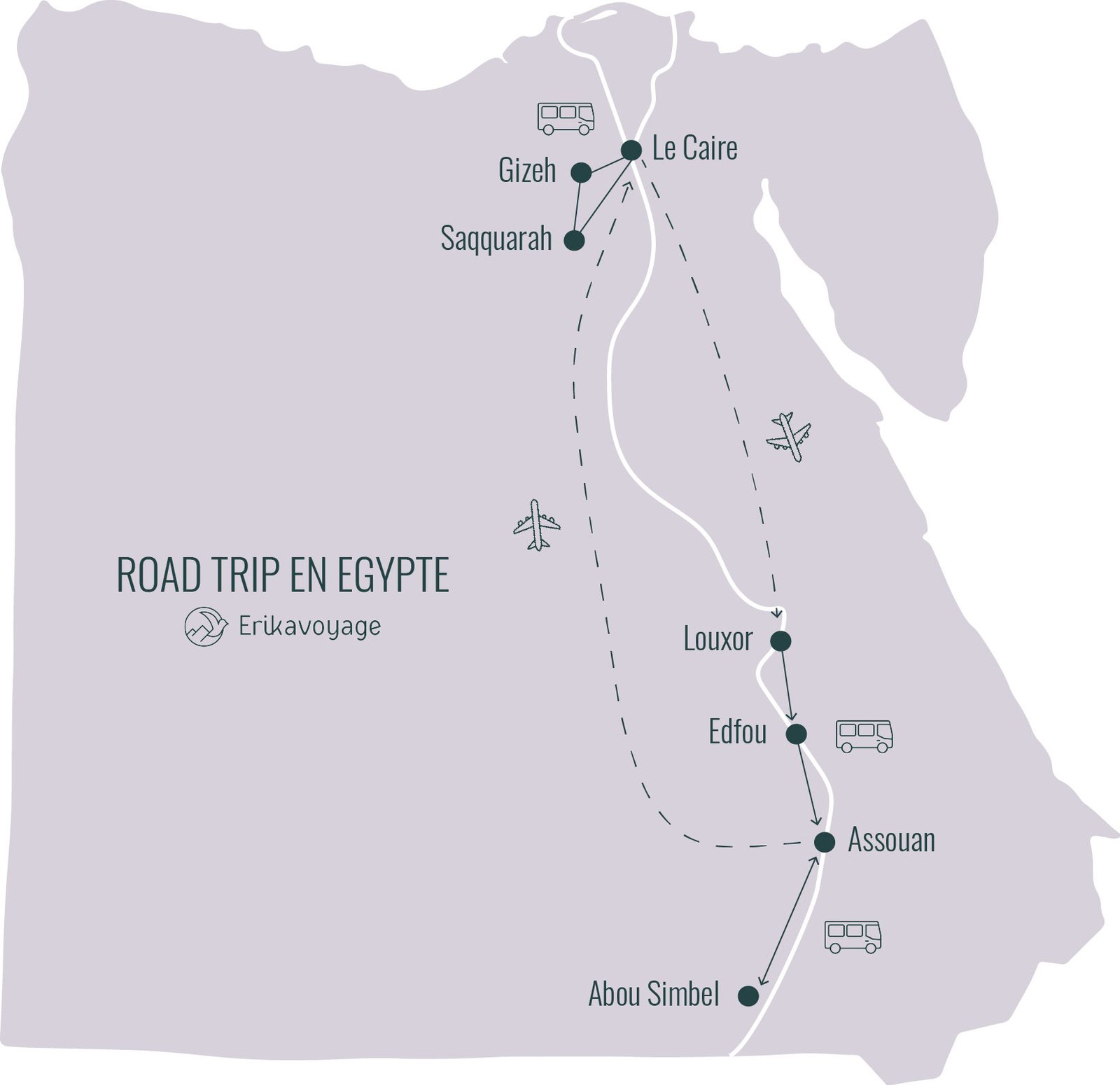 Carte Egypte - itinéraire voyage 7 jours Egypte